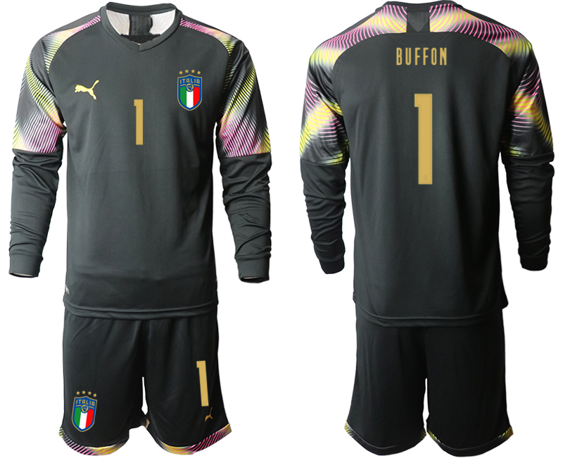 Cheap Men 2021 European Cup Italy black goalkeeper Long sleeve 1 soccer jerseys